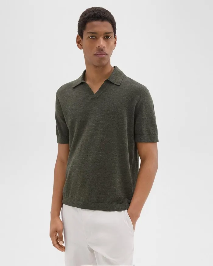 Men Theory Sweaters Cardigans Brenan Polo Shirt In CottonLinen Dark Olive