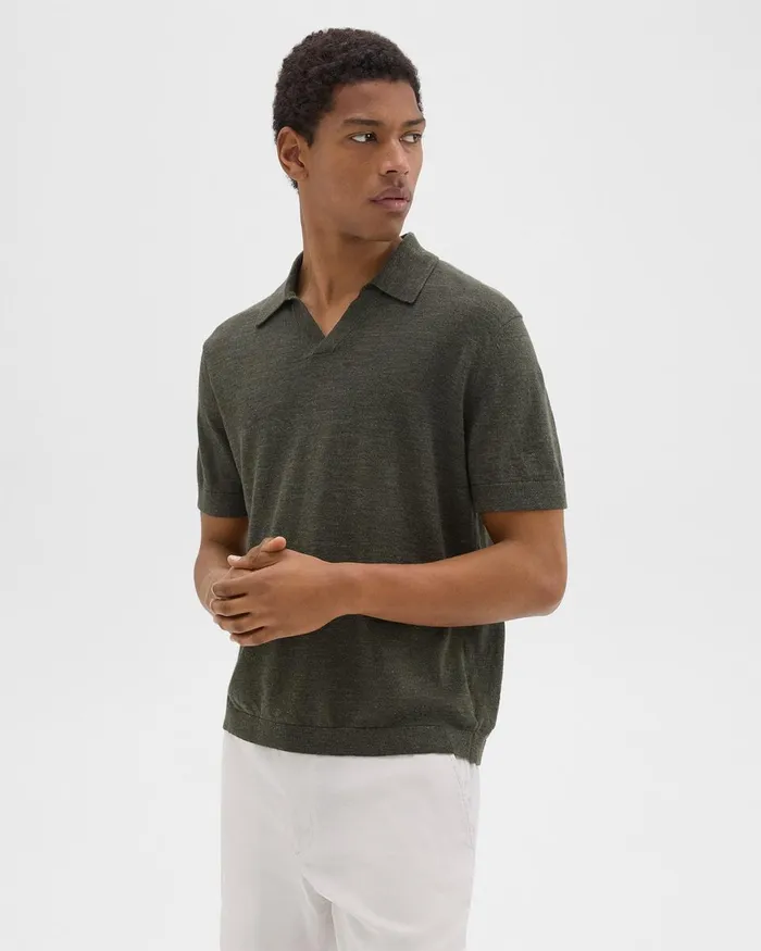 Men Theory Sweaters Cardigans Brenan Polo Shirt In CottonLinen Dark Olive
