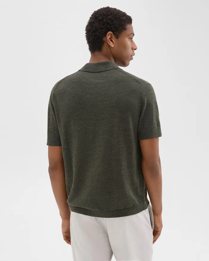 Men Theory Sweaters Cardigans Brenan Polo Shirt In CottonLinen Dark Olive