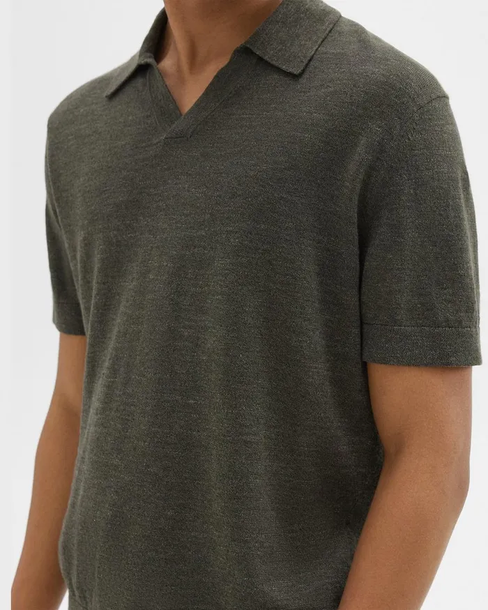 Men Theory Sweaters Cardigans Brenan Polo Shirt In CottonLinen Dark Olive