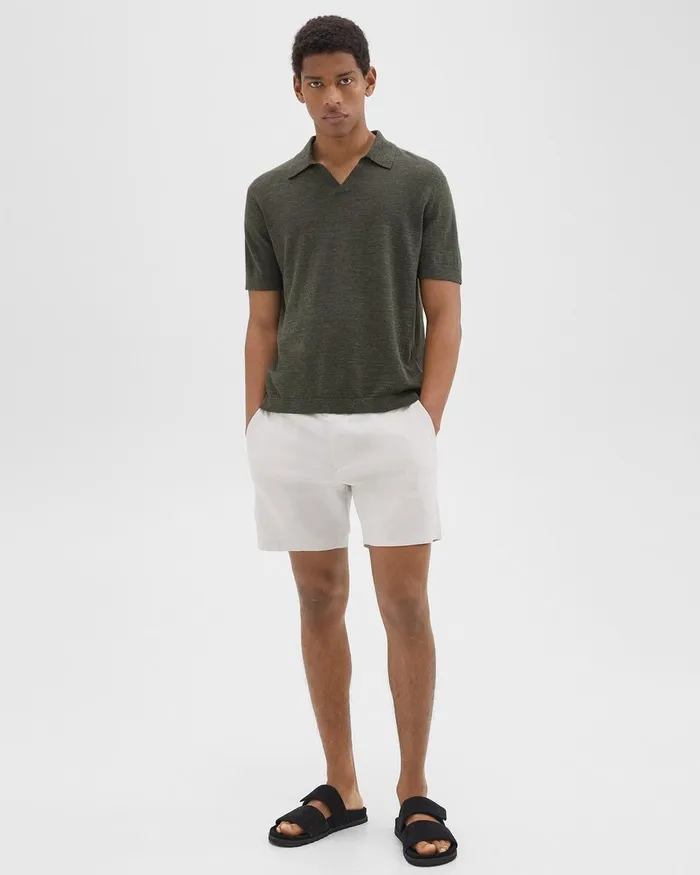 Men Theory Sweaters Cardigans Brenan Polo Shirt In CottonLinen Dark Olive