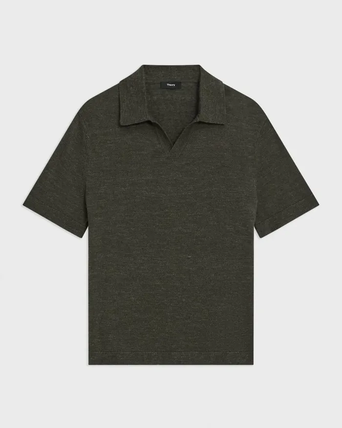 Men Theory Sweaters Cardigans Brenan Polo Shirt In CottonLinen Dark Olive