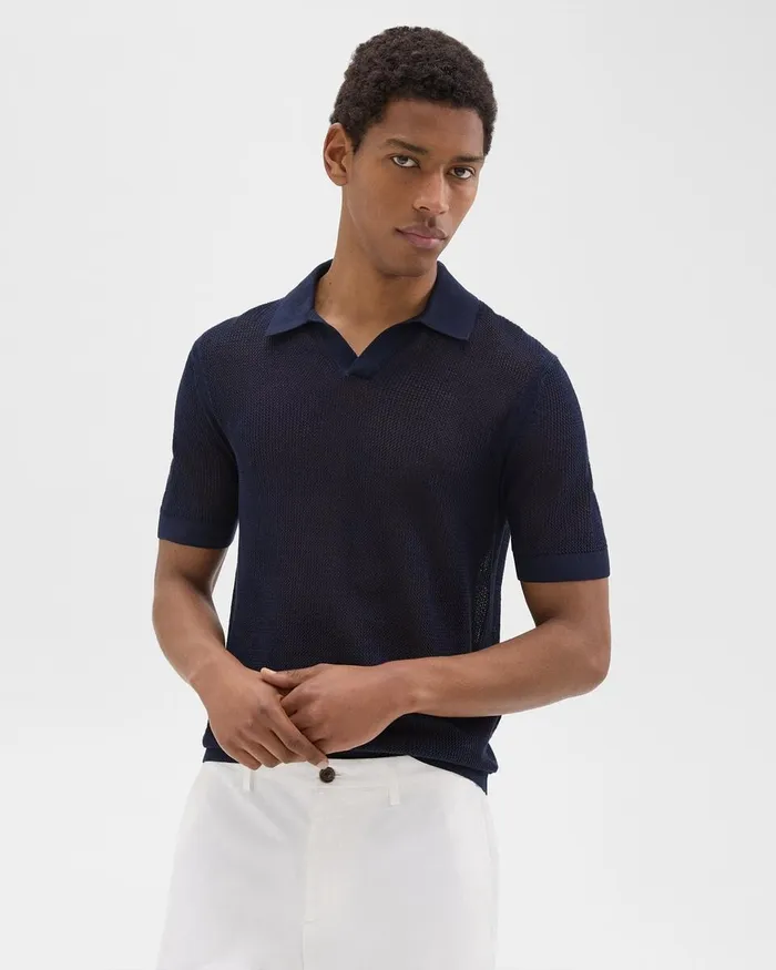 Men Theory Sweaters Cardigans Cairn Polo Shirt In Cotton Baltic