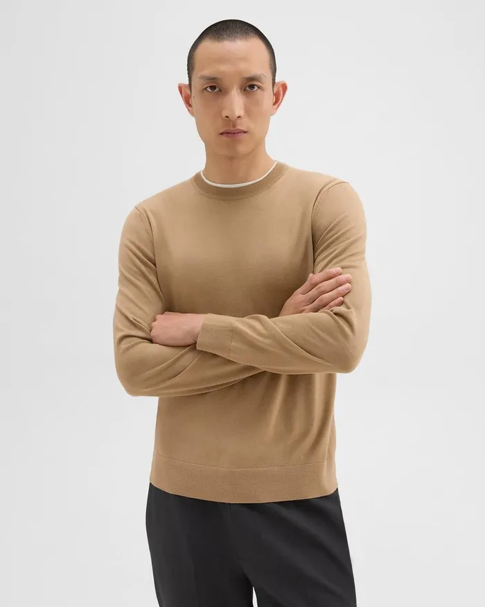 Men Theory Sweaters Cardigans Crewneck Sweater In Regal Wool New Camel