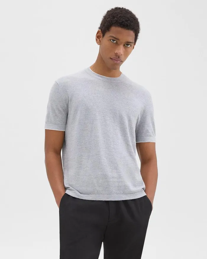 Men Theory Sweaters Cardigans Sarior Tee In CottonLinen Grey Heather