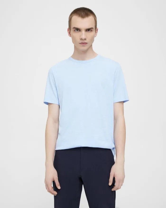 Men Theory TShirts Polos Essential Tee In Cosmos Slub Cotton Blue Horizon