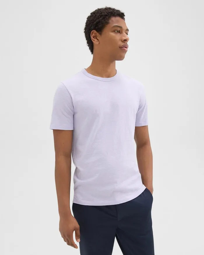 Men Theory TShirts Polos Essential Tee In Cosmos Slub Cotton Soft Iris