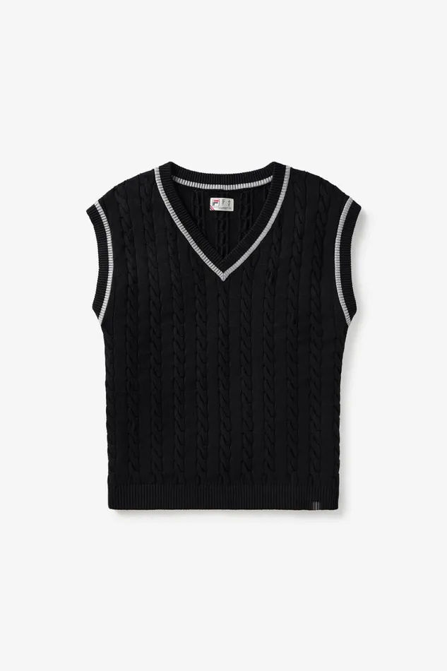 Men Tops and TShirts Fila Baseline Cable Knit Vest 002 Blackultimate Gray
