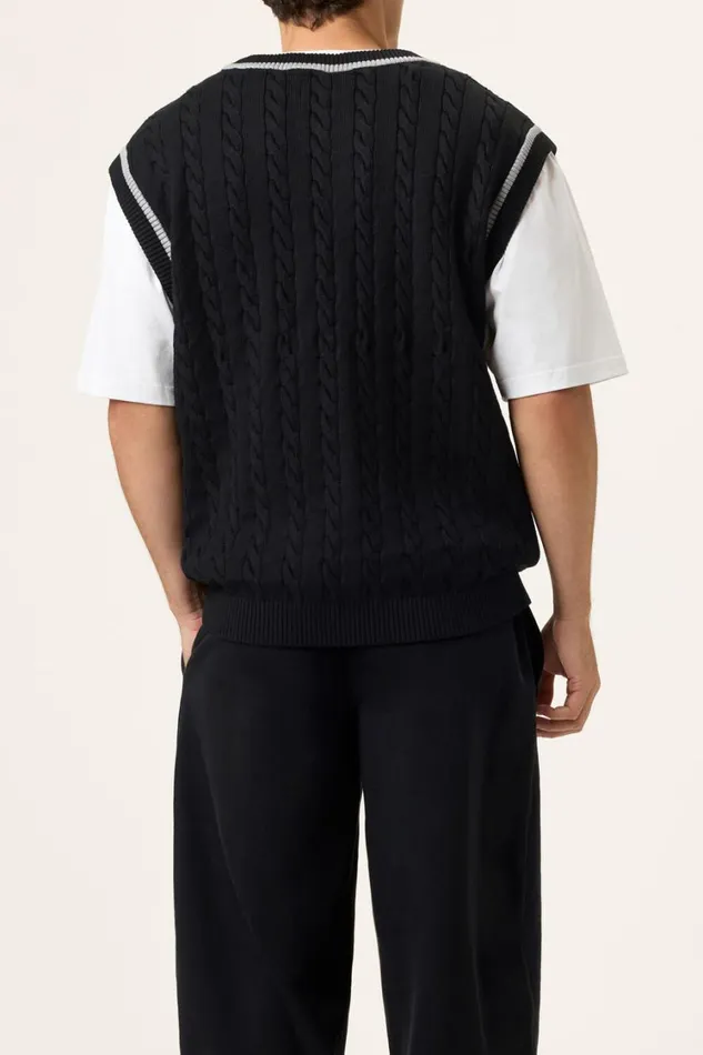Men Tops and TShirts Fila Baseline Cable Knit Vest 002 Blackultimate Gray