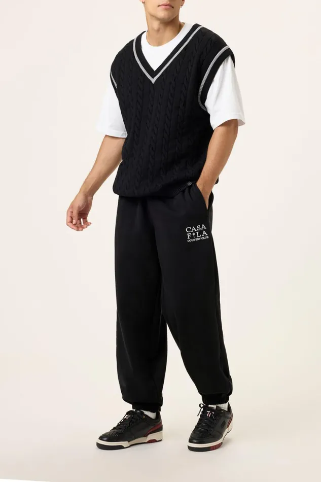 Men Tops and TShirts Fila Baseline Cable Knit Vest 002 Blackultimate Gray