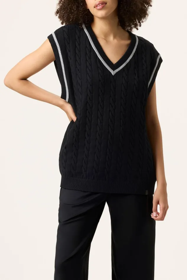 Men Tops and TShirts Fila Baseline Cable Knit Vest 002 Blackultimate Gray