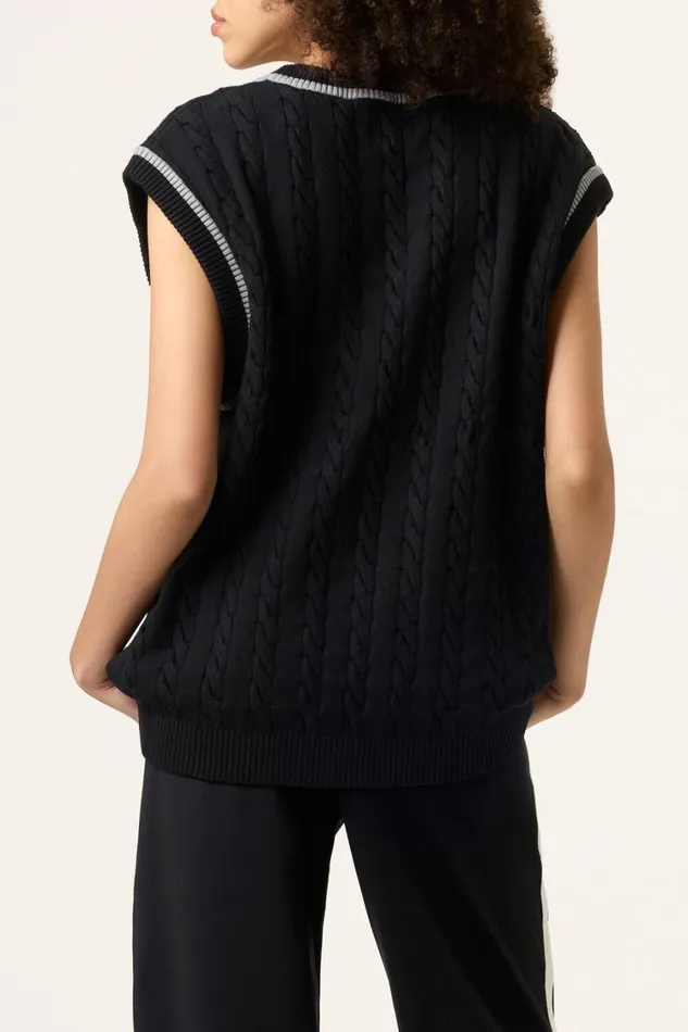 Men Tops and TShirts Fila Baseline Cable Knit Vest 002 Blackultimate Gray