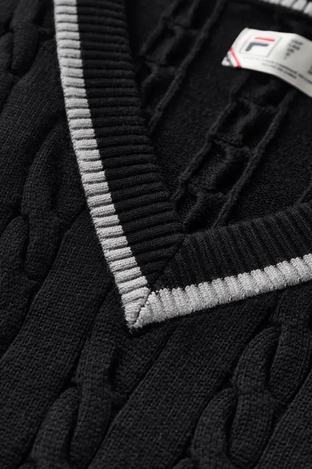 Men Tops and TShirts Fila Baseline Cable Knit Vest 002 Blackultimate Gray