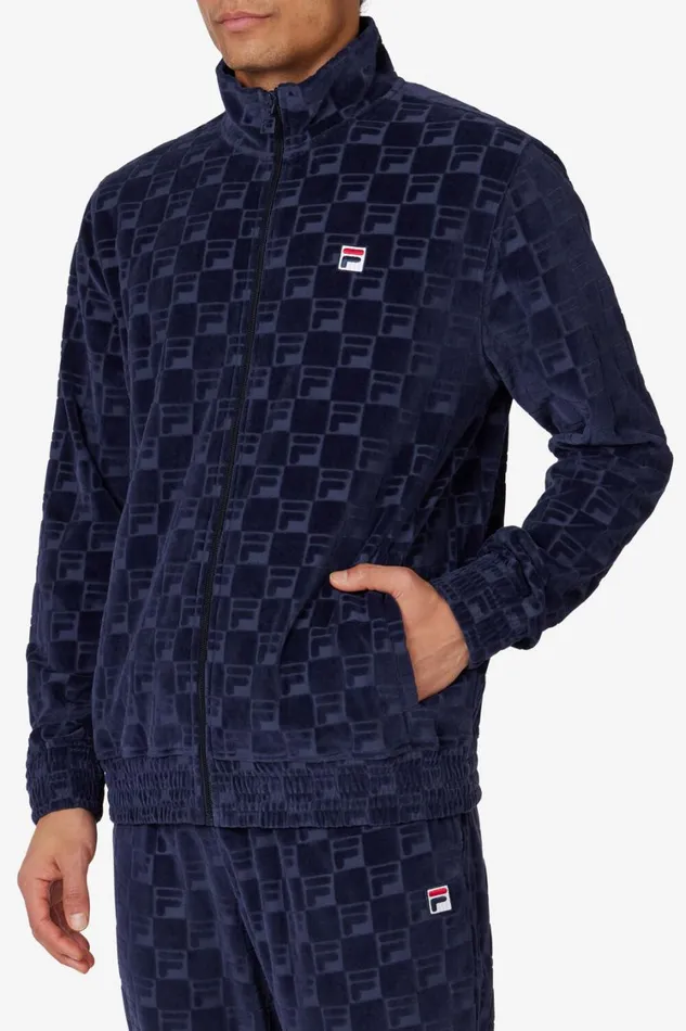 Men Velour Sets Fila Jacquard Velour Track Jacket 400 Fila Navy