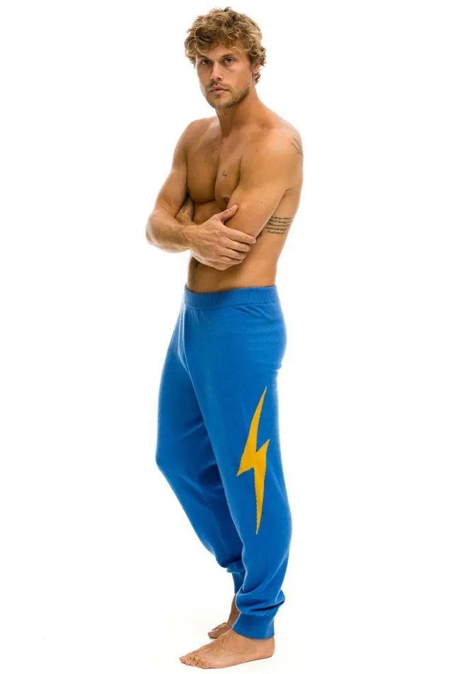 MenWomen Bottoms Aviator Nation MEN039S BOLT CASHMERE LIGHT SWEATER PANTt VINTAGE BLUE GOLD BOLT
