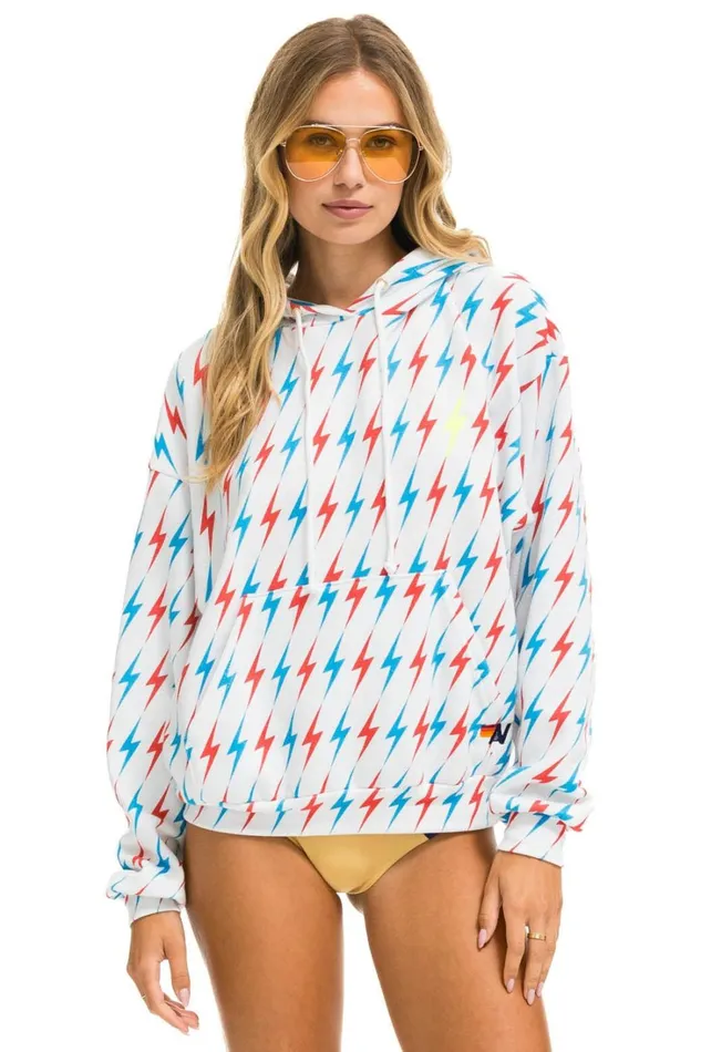 MenWomen Tops Aviator Nation AVIATOR BOLT W BOLT EMBROIDERY RELAXED PULLOVER HOODIE 8211 WHITE USA