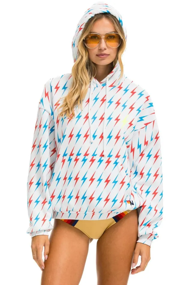 MenWomen Tops Aviator Nation AVIATOR BOLT W BOLT EMBROIDERY RELAXED PULLOVER HOODIE 8211 WHITE USA