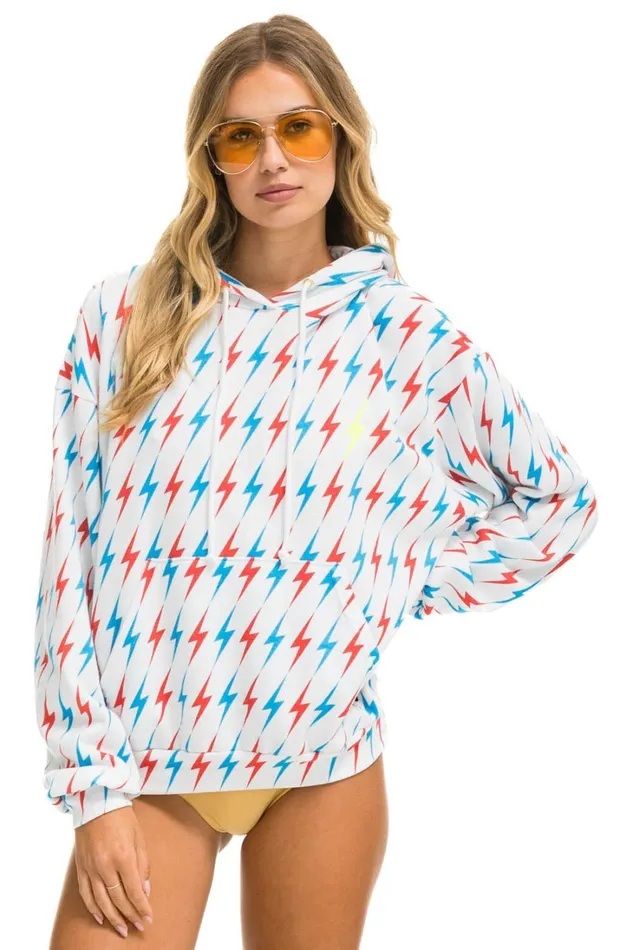 MenWomen Tops Aviator Nation AVIATOR BOLT W BOLT EMBROIDERY RELAXED PULLOVER HOODIE 8211 WHITE USA