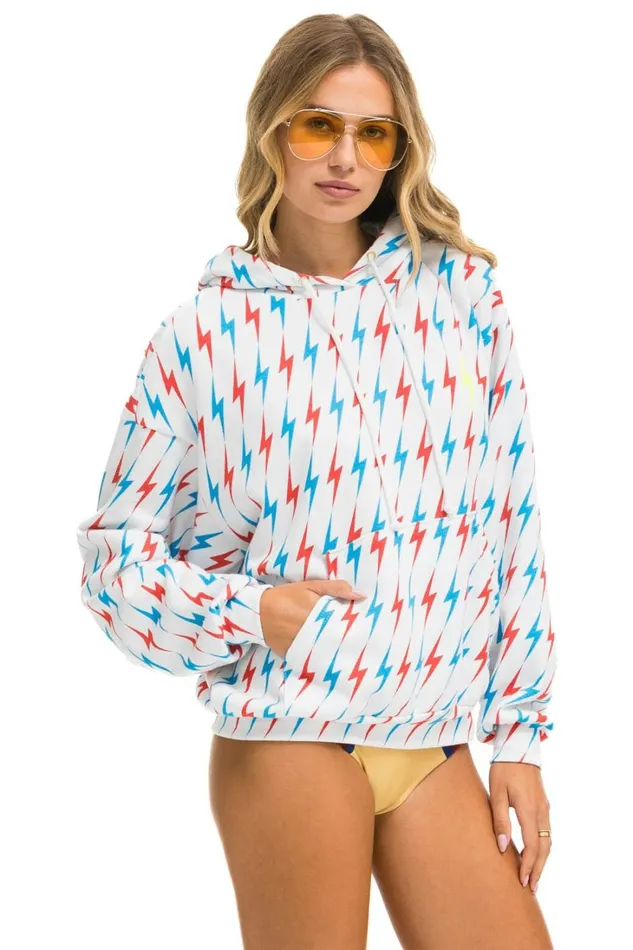 MenWomen Tops Aviator Nation AVIATOR BOLT W BOLT EMBROIDERY RELAXED PULLOVER HOODIE 8211 WHITE USA