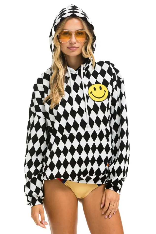 MenWomen Tops Aviator Nation DIAMOND SMILEY 2 EMBRIODERY RELAXED PULLOVER HOODIE 8211 WHITE BLACK MenWomen Tops Aviator Nation DIAMOND SMILEY 2 EMBRIODERY RELAXED PULLOVER HOODIE 8211 WHITE BLACK