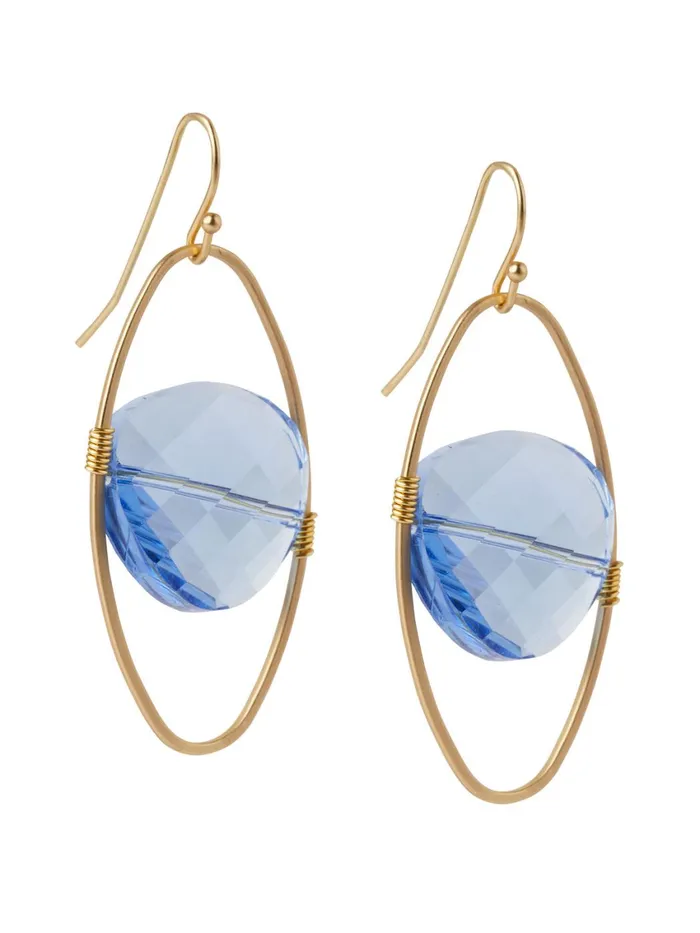 Misook 18K Matte Gold Plated Blue Crystal Wire Wrapped Earrings Women Earrings