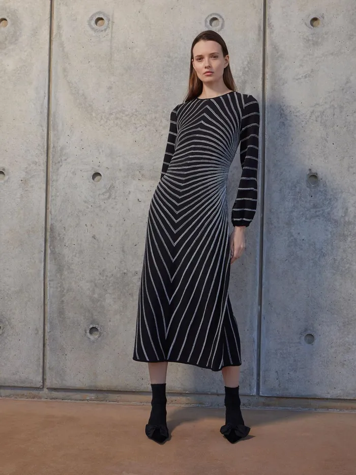 Misook ALine Melange Striped Soft Knit Midi Dress Women Dresses