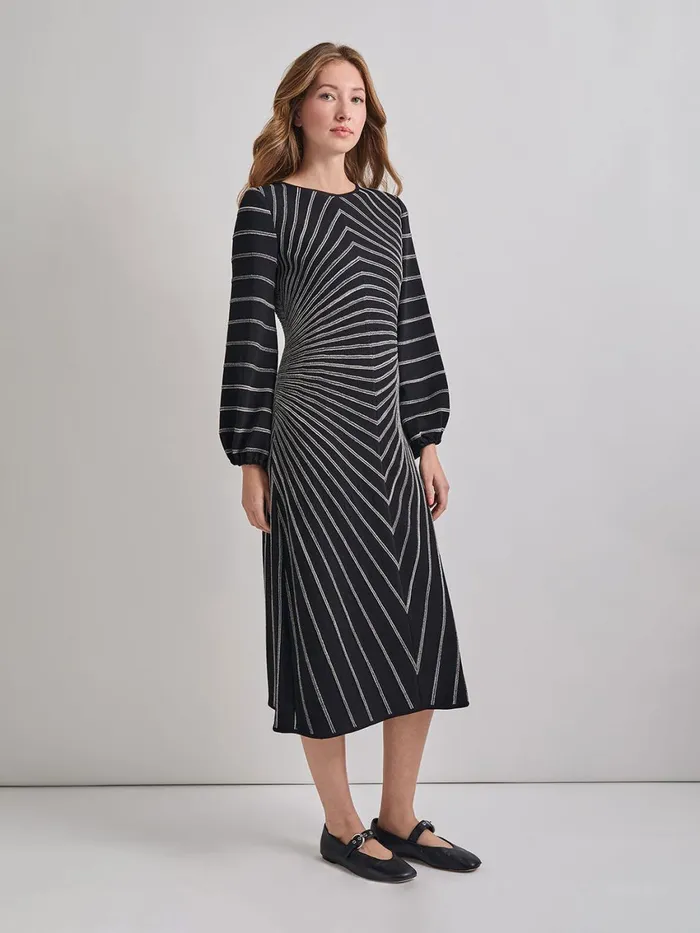 Misook ALine Melange Striped Soft Knit Midi Dress Women Dresses