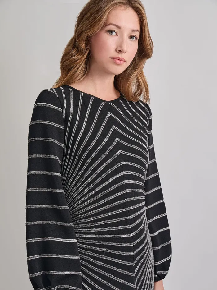 Misook ALine Melange Striped Soft Knit Midi Dress Women Dresses