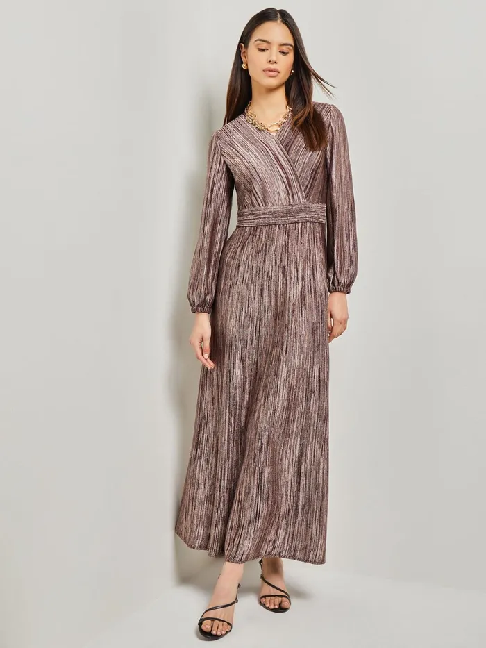 Misook Bishop Sleeve Jacquard Knit Maxi Dress Women Dresses