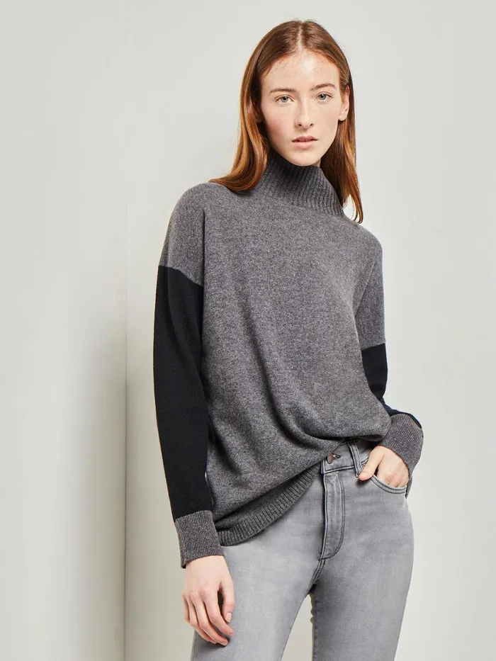 Misook Colorblock Cashmere Turtleneck Tunic Women Tops and Tees
