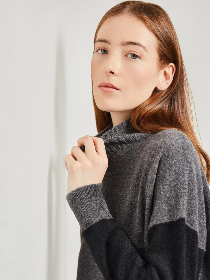 Misook Colorblock Cashmere Turtleneck Tunic Women Tops and Tees