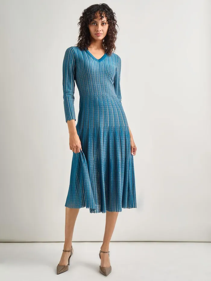 Misook FitandFlare Linear Textured Knit Midi Dress Women Dresses