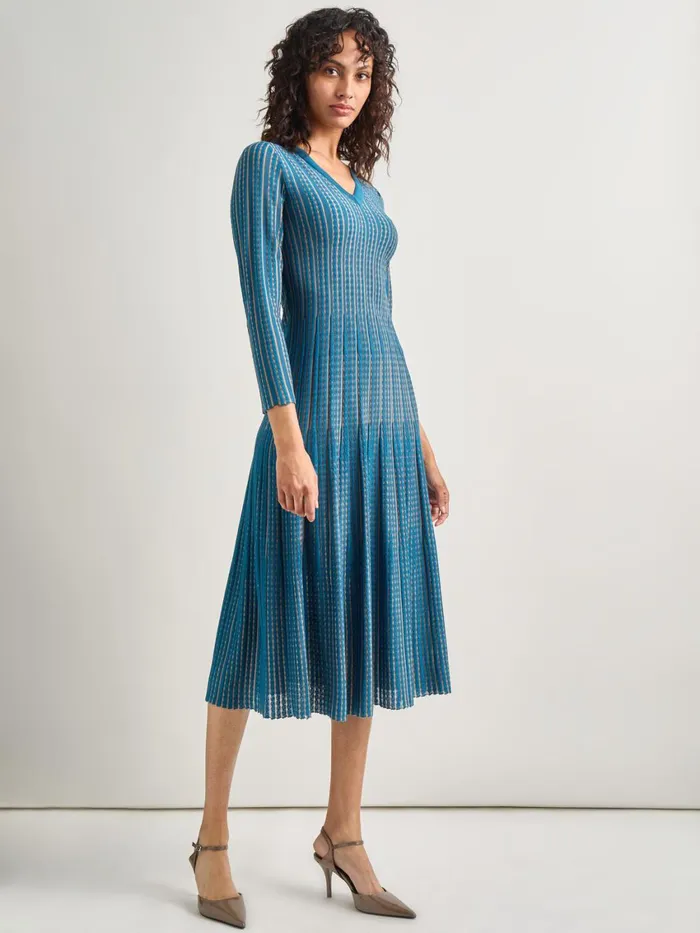 Misook FitandFlare Linear Textured Knit Midi Dress Women Dresses Misook FitandFlare Linear Textured Knit Midi Dress Women Dresses