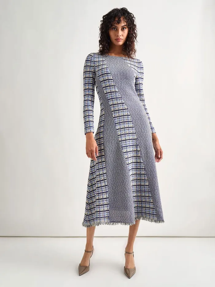Misook FitandFlare MultiStitch Tweed Maxi Dress Women Dresses