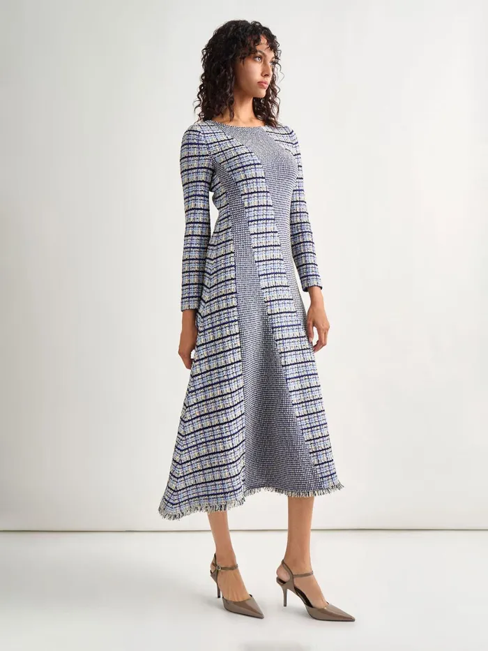 Misook FitandFlare MultiStitch Tweed Maxi Dress Women Dresses