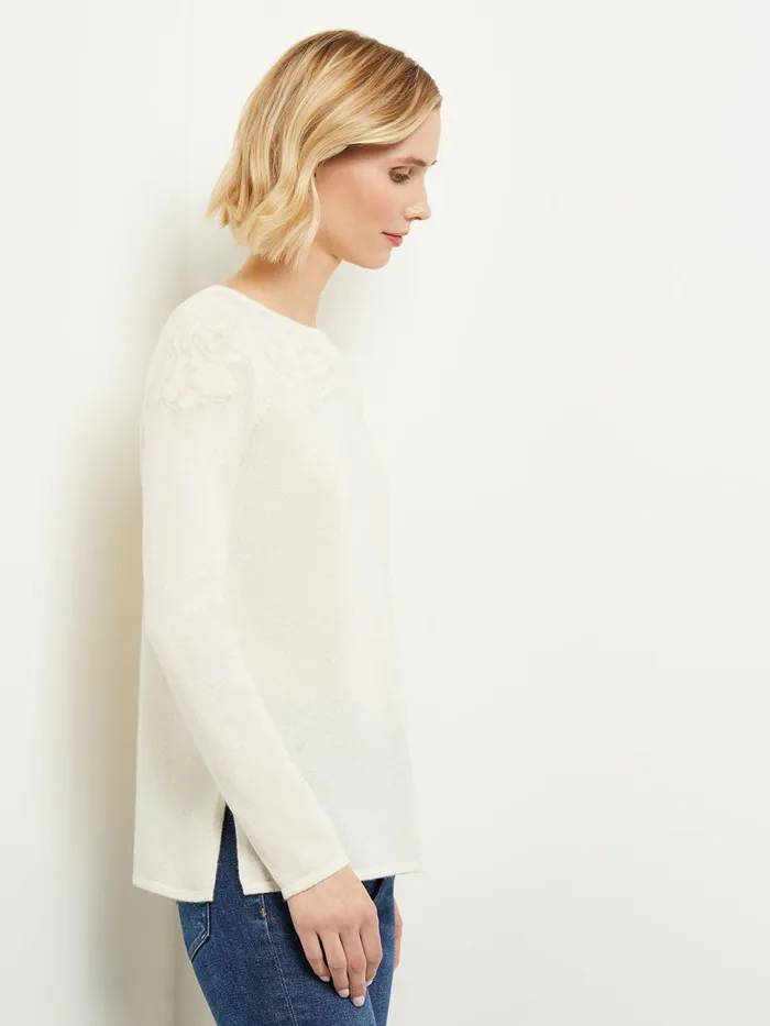 Misook Floral Shimmer Cashmere Tunic Women Tops and Tees Misook Floral Shimmer Cashmere Tunic Women Tops and Tees