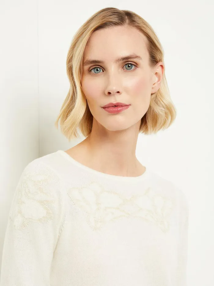 Misook Floral Shimmer Cashmere Tunic Women Tops and Tees Misook Floral Shimmer Cashmere Tunic Women Tops and Tees