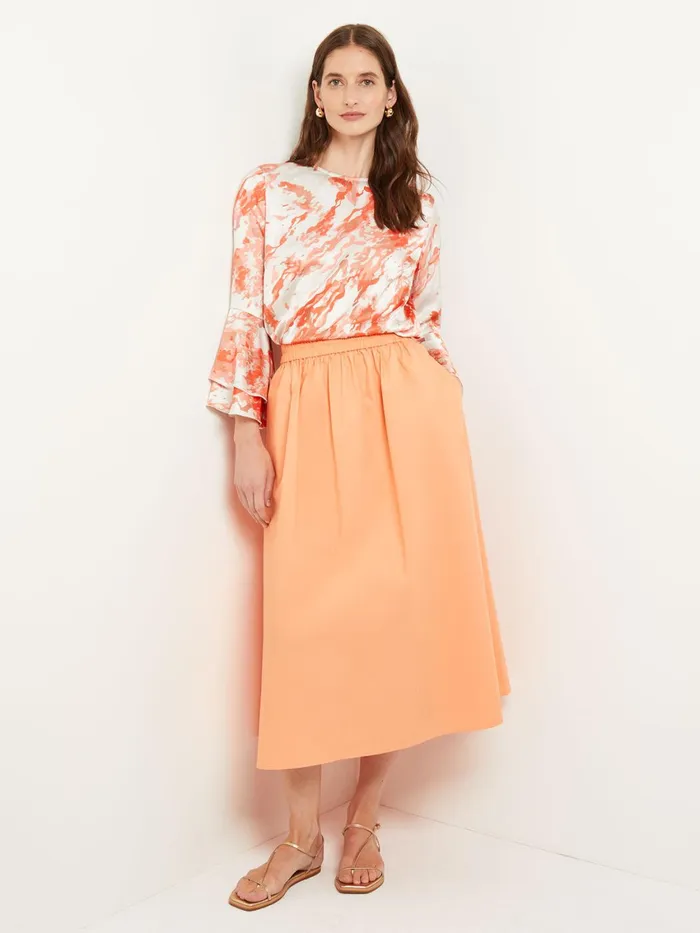 Misook Flounce Sleeve Blouse 8211 Jewel Neck Print Crepe De Chine Women Tops and Tees