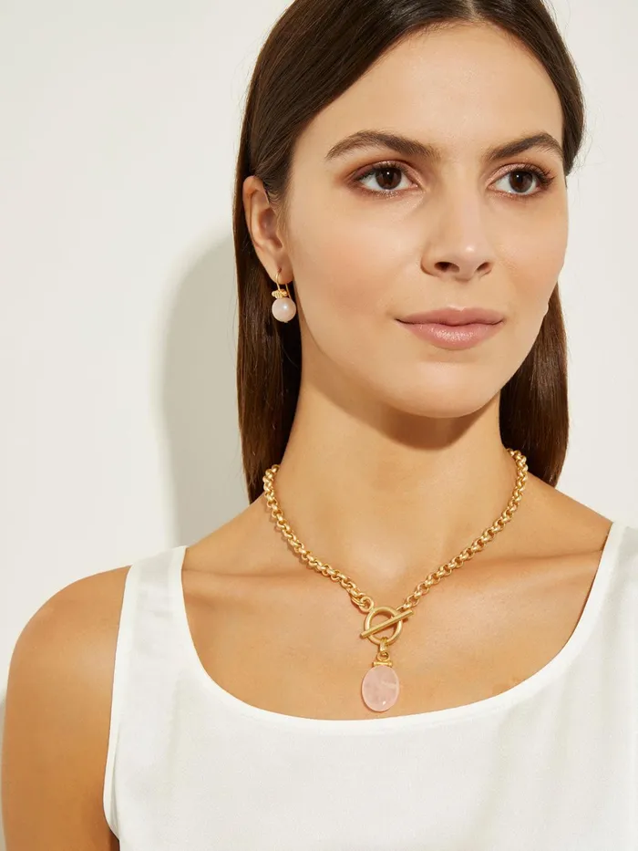 Misook Handmade Rose Quartz Pendant Toggle Chain Necklace Women Necklaces