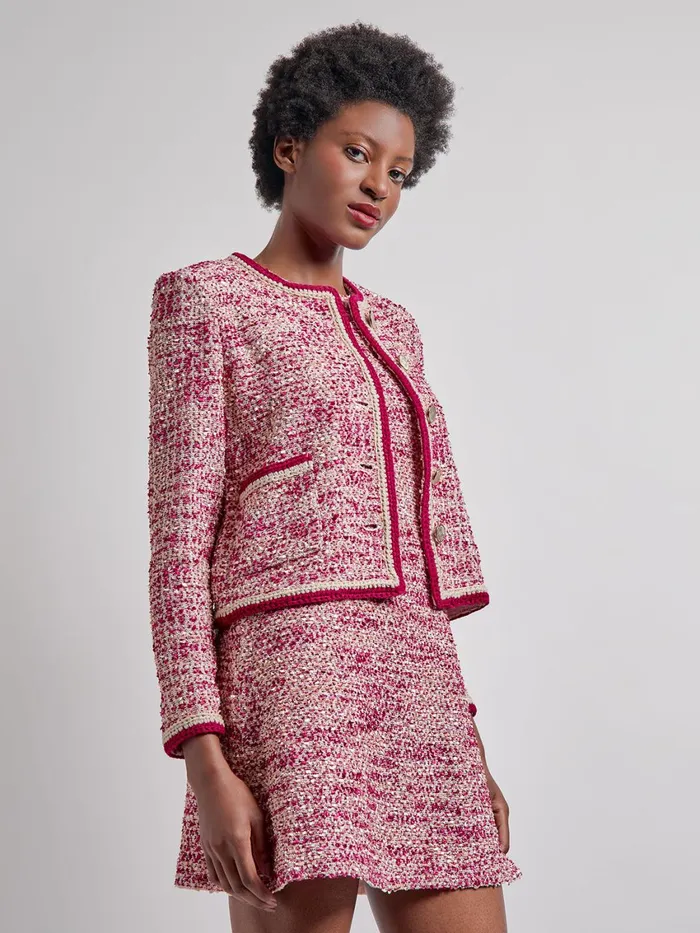 Misook Heritage Boucle Crochet Trim Knit Jacket Women Jackets and Coats