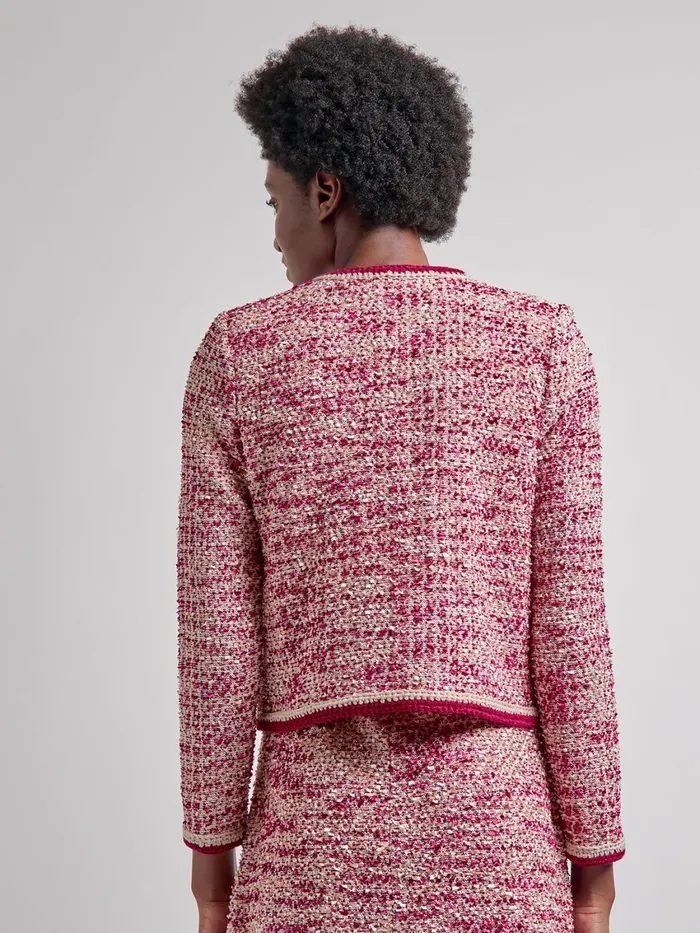 Misook Heritage Boucle Crochet Trim Knit Jacket Women Jackets and Coats