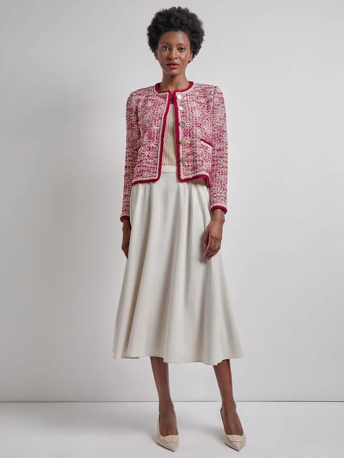 Misook Heritage Boucle Crochet Trim Knit Jacket Women Jackets and Coats