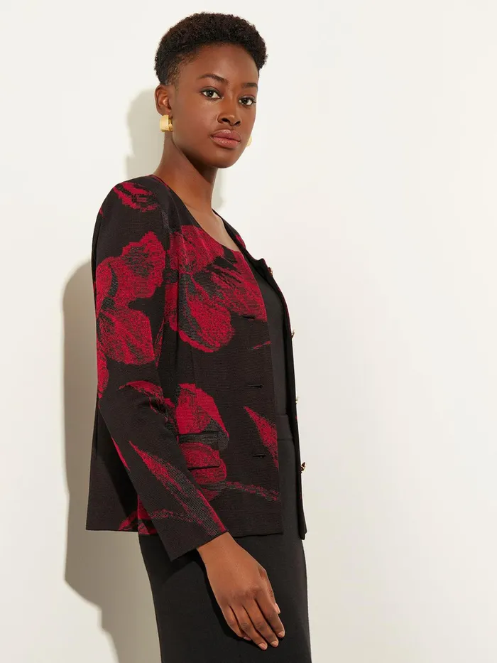 Misook Heritage Fit Floral ButtonFront Knit Jacket Women Jackets and Coats