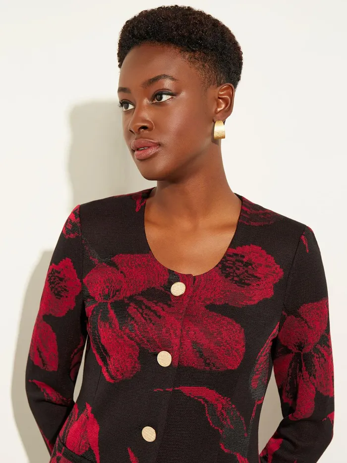 Misook Heritage Fit Floral ButtonFront Knit Jacket Women Jackets and Coats