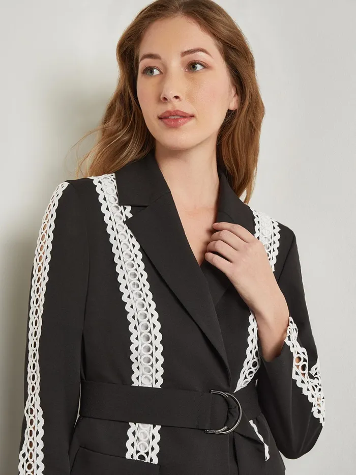 Misook Heritage Fit Jacket 8211 Eyelet Trim Woven Twill Women Jackets and Coats