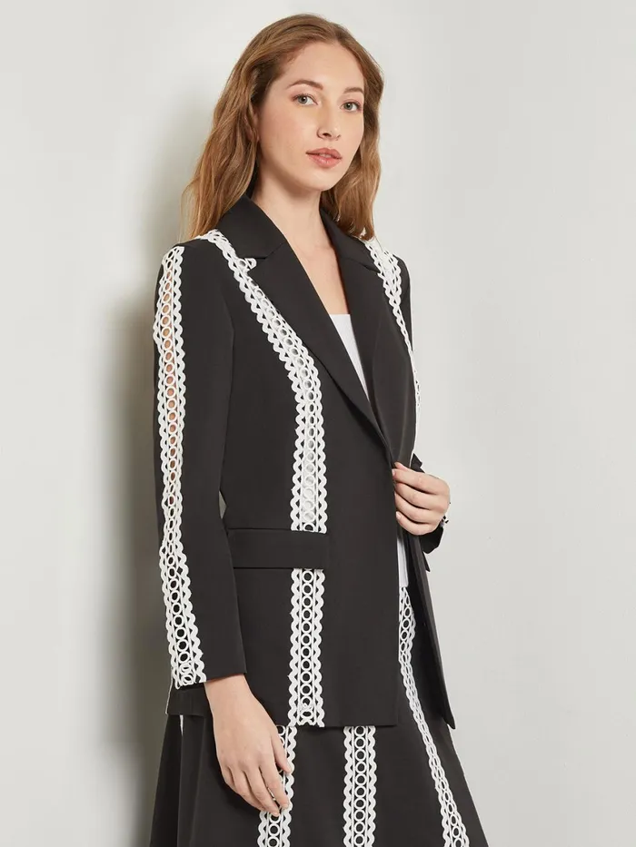 Misook Heritage Fit Jacket 8211 Eyelet Trim Woven Twill Women Jackets and Coats