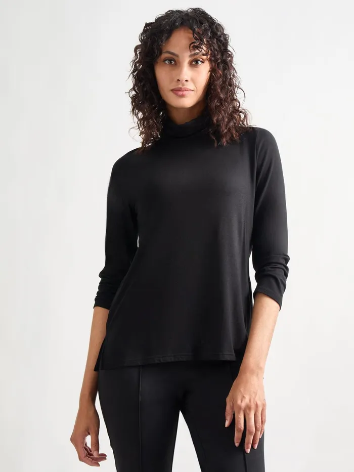 Misook Jersey Turtleneck Top Black Women Blouses and Shirts
