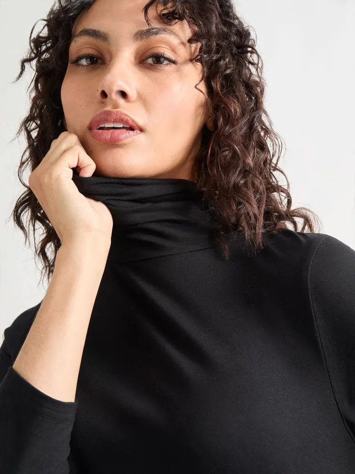 Misook Jersey Turtleneck Top Black Women Blouses and Shirts