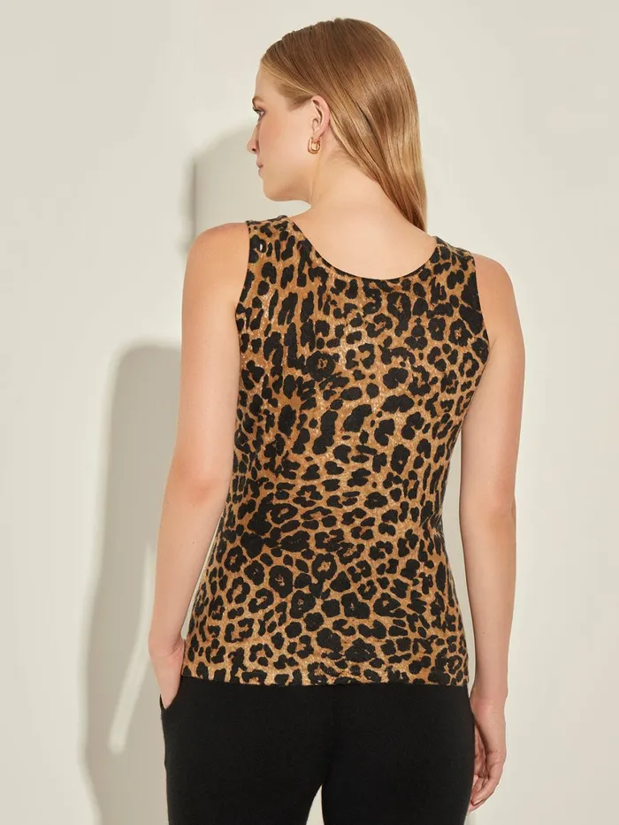 Misook Leopard Print Cashmere Tank Top Women Tops and Tees