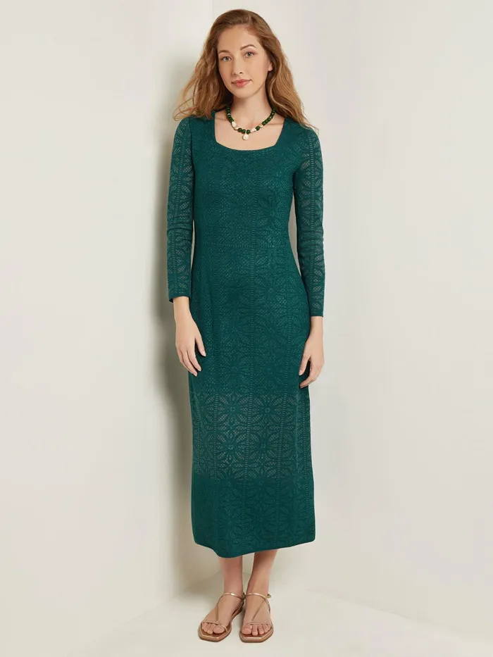 Misook Maxi ALine Dress 8211 Burnout Detail Jacquard Knit Women Dresses